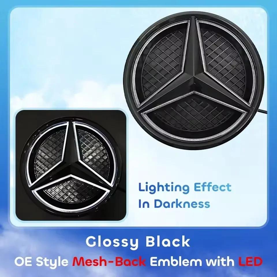 AAVV1 Car Front Grille Emblem Star Badge Lighting Logo Chrome Silver 3D Mirror For Mercedes Benz W205 C180 C200 C250 C300 C350 C400