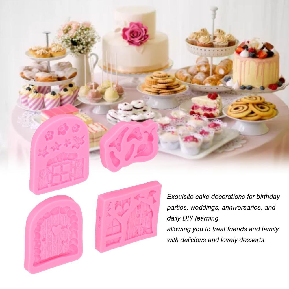 4pcs Easy Release Fairy Garden Molds Non-Stick Fondant Cake Molds  Wedding Cake Decor