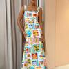 European and American Women's Clothing, New Spring Models, Personalized Graffiti Printing Suspender Tube Top Swing Dress