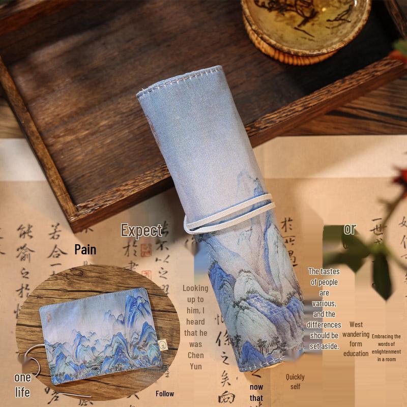 Jiujiu Stationery Creative Chinese Style Retro Roller Blind Pencil Case - Large Capacity Japanese Fabric