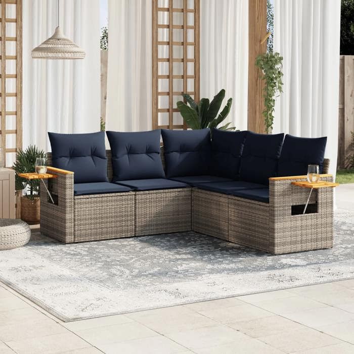 VidaXL Garden Lounge Set with Cushions 5 Pcs, Patio Sofas, Furniture Set, Outdoor Terrace Furniture, Grey 3226803