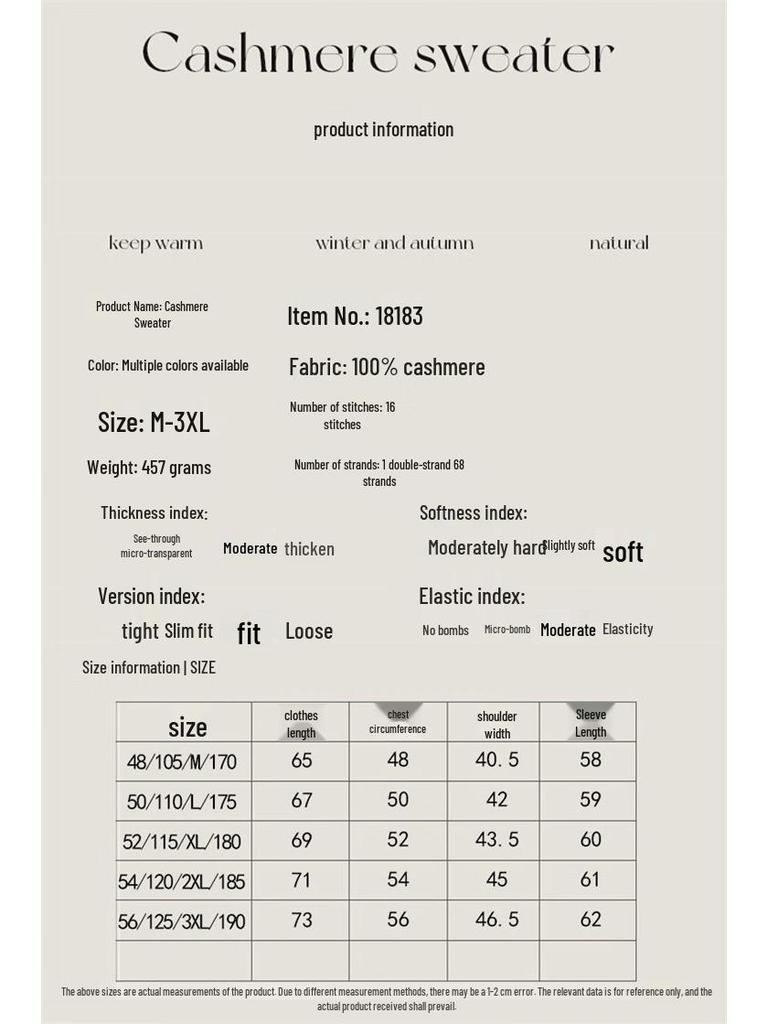 Hengyuanxiang Men's 100% Cashmere Thick Round Neck Sweater