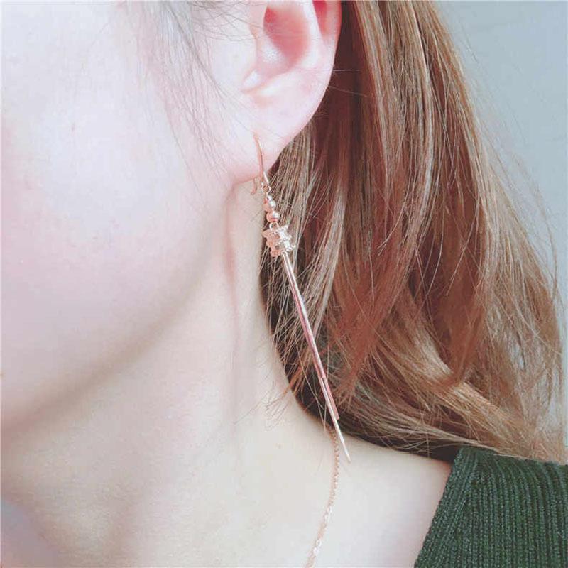 Purple Gold Personalized Small Waist Fringed Long Earrings, High-Grade Rose Gold-Plated Color Gold Earrings