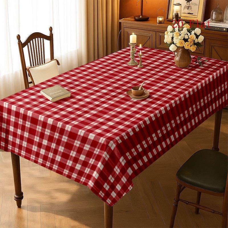 2D Flat 1pc-soft, Stylish, and Beautiful Red and White Checkered Tablecloth, Machine Washable and Easy To Clean, Enhances the Dining Atmosphere, Table