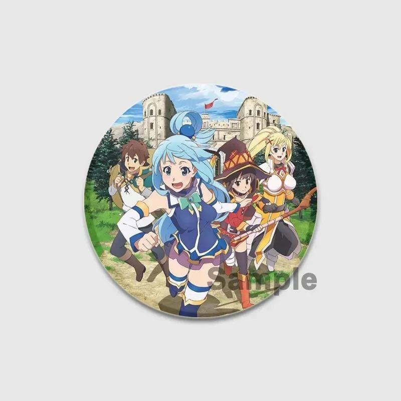 32/44/58mm Anime KonoSuba Brooch Pin Cartoon Figure Megumin Aqua Badge Button Pin Cosplay Souvenir Toy Gift Backpack Clothes Accessories