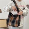 Stylish College Style Plaid Wool Shoulder Bag Spacious Crossbody Tote For Students