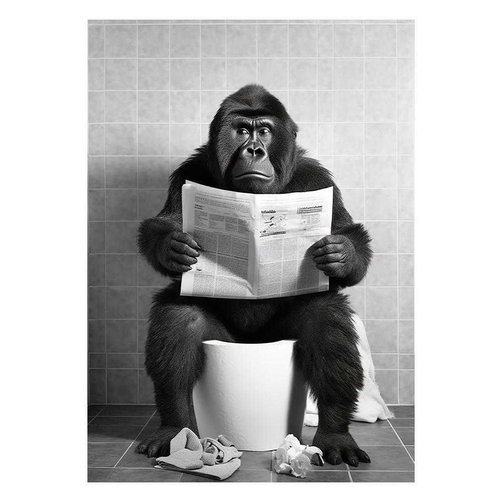 Funny Bathroom Lion Sitting On Toilet Reading Newspaper Poster Modern Wall Art HD Picture Canvas Print For Room Home Decor