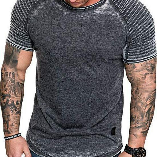 Men's Casual Wrinkled Solid Color Short Sleeve T-shirt - Summer Fashion