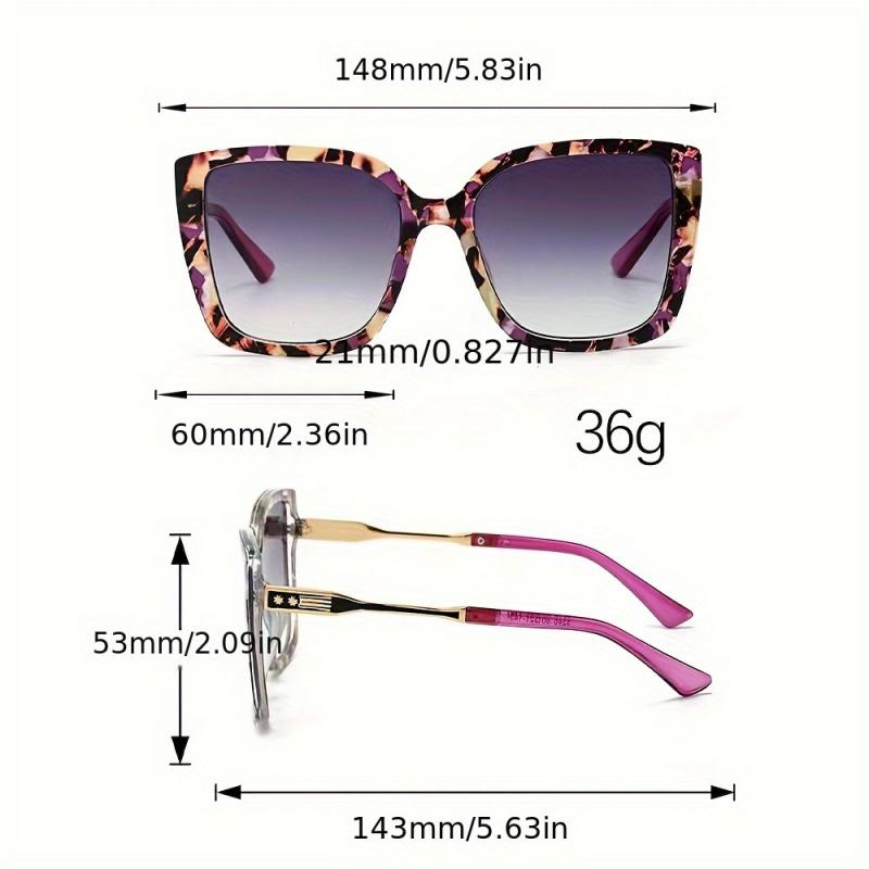 Women'S Fashionable Oversized Gradient Glasses - Rectangular Metal Frame with Decorative Hinge