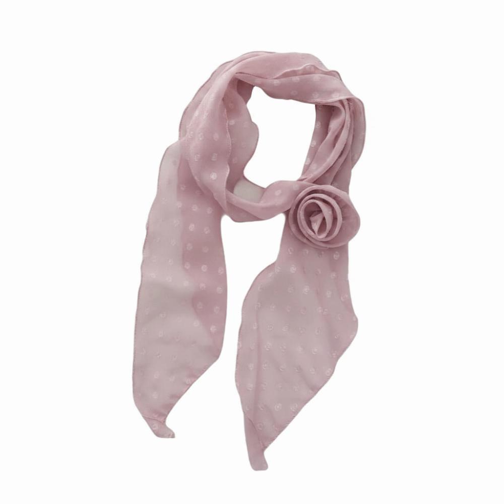 Cravat Polka Dots Scarf Thin Long Ribbon Scarves Simple Flower Long Silk Scarf Women розовый