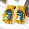 -Year-old Children's Cartoon Knitted Half-finger Flip Gloves Winter Warm Cute Dinosaur Boy Student Writing