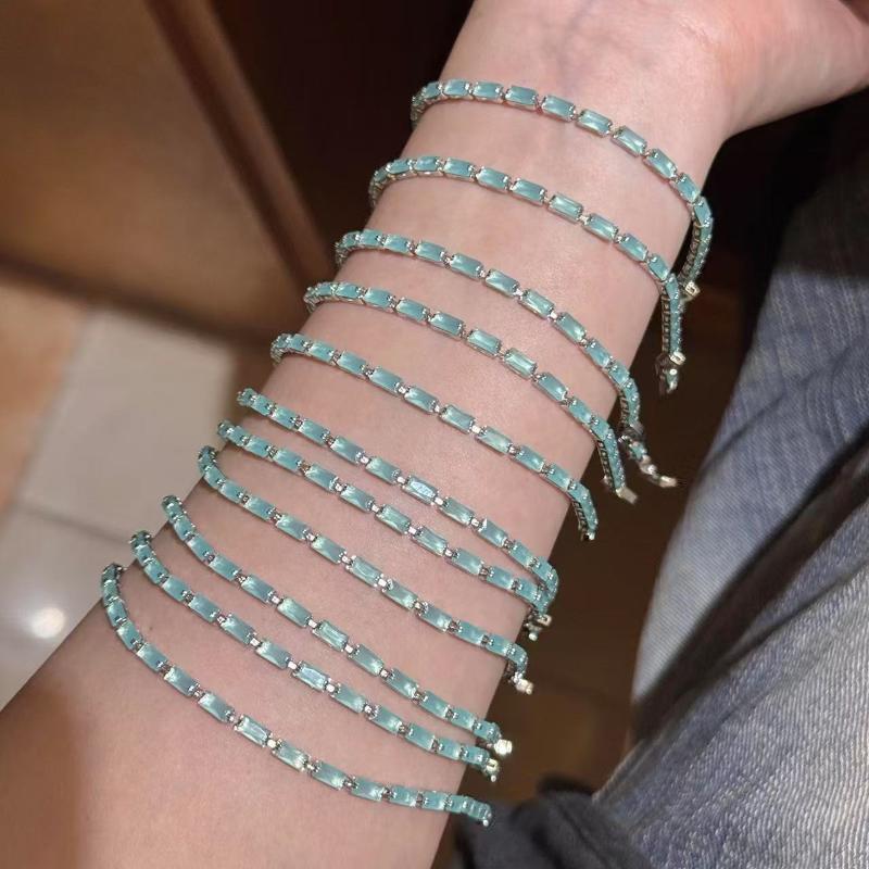 Shiny Colorful Crystal Bracelet for Women Sparkling Zircon Accent Chain Anti-allergy Jewelry for Night Out Party Birthday Gift