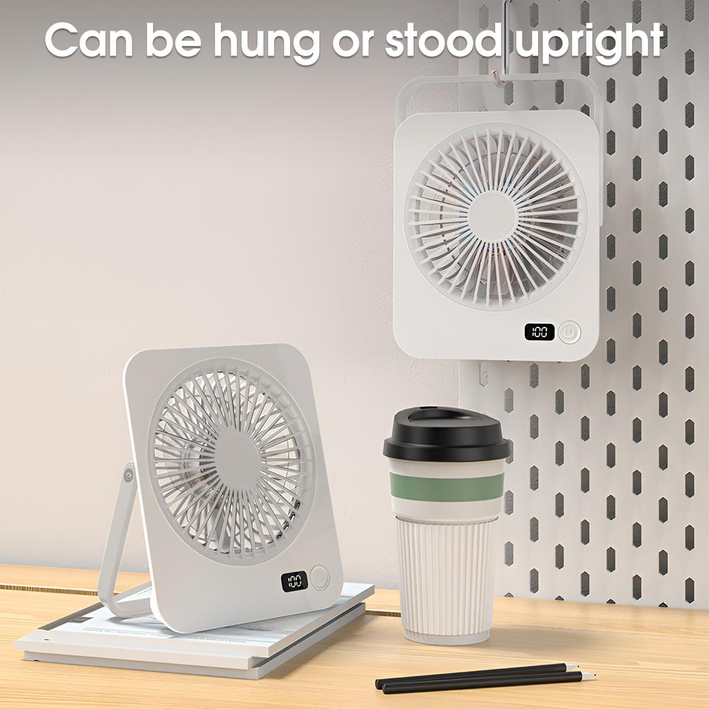 Desktop Wall Fan 1200mAh 5 Speed Digital Display USB Rechargeable Personal Cooler Strong Wind Low Noise for Home Office Dorm