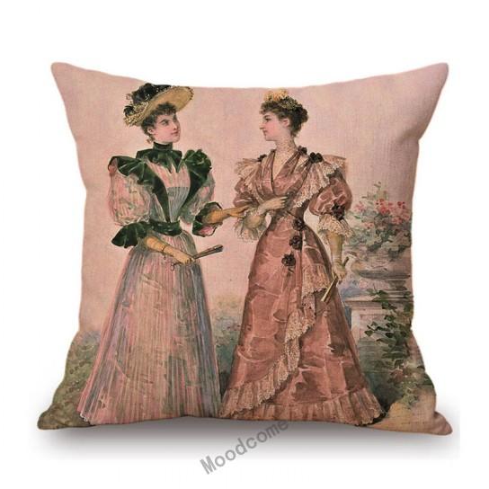 Elegant European Victorian Era Fashion Duchess Ladies Vintage Poster Royal Home Decorative Sofa Pillow Case Linen Cushion Cover