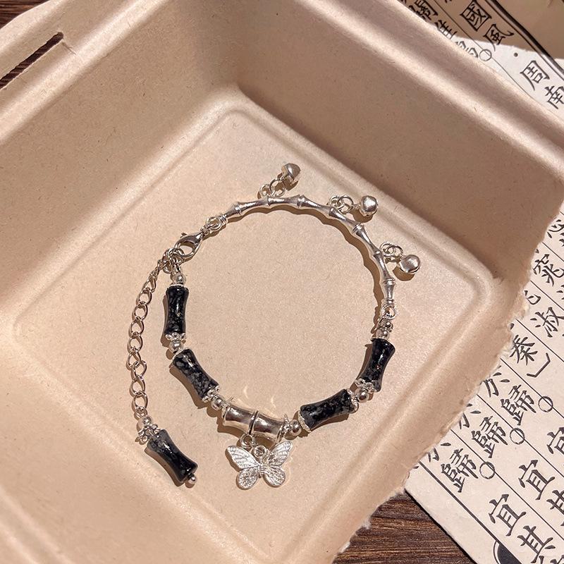 

Винтажный китайский браслет-бабочка: Ретро-бусины из халцедона и бамбука — идеальный сладкий подарок для девушки S644 синий