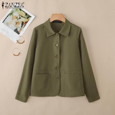 Women Casual Turn Down Collar Loose Long Sleeve Blouse