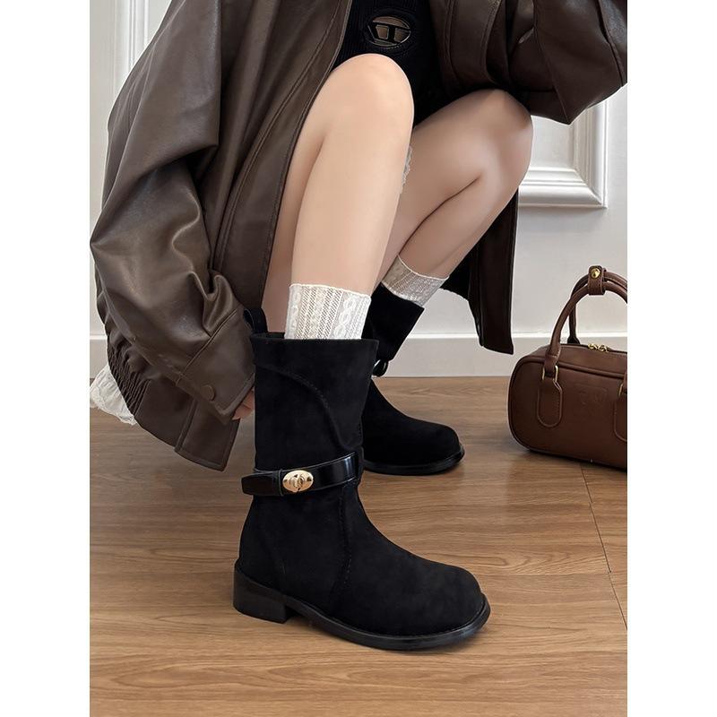 Platform Martin Boots Women's 2025 New British Style Round Head Versatile Locomotive Short Boots Medium Boots