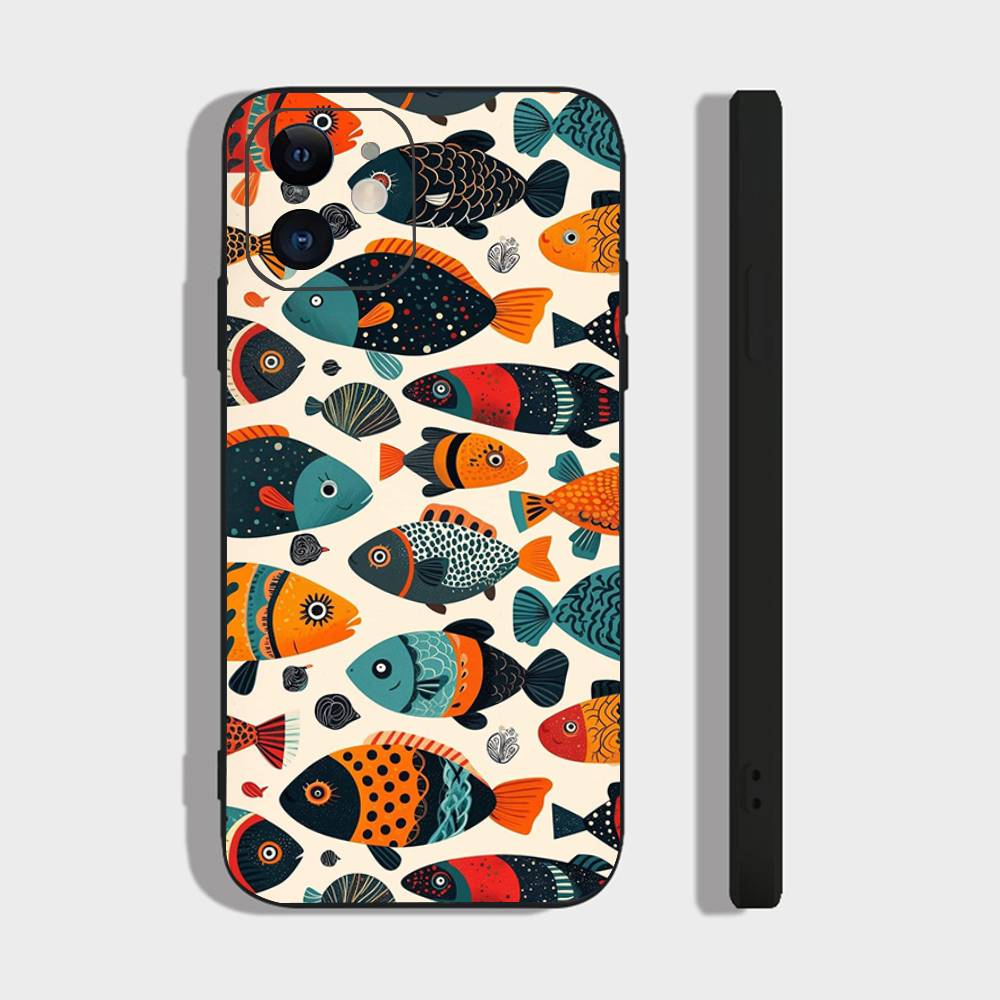 

Interesting Retro Goldfish Phone Case For IPhone 17 Air 16 15 14 13 Pro Max 11 12 Black Silicone Cover IPHONE 15PLUS