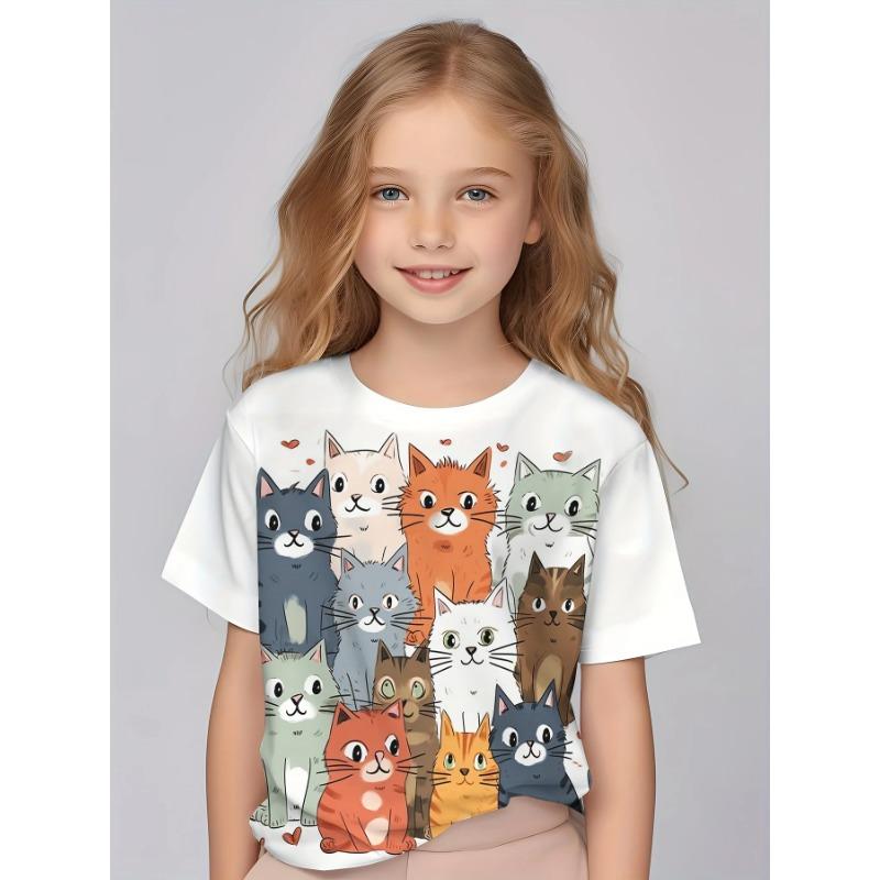Kids Clothes Girl T-Shirt Short Sleeve Cute 3D Cartoon Print Children Summer Casual Stylish Girls Clothes O-Neck Shirt