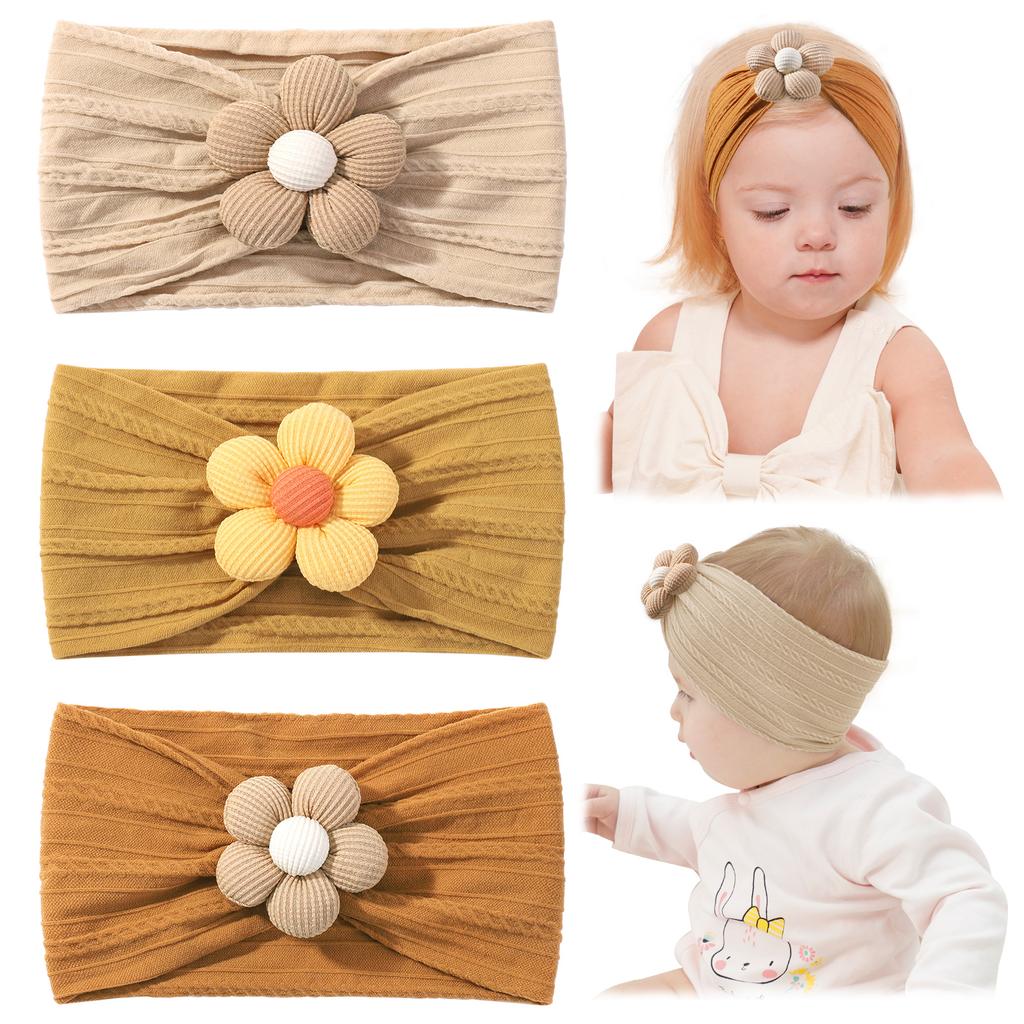 3-teiliges weiches Nylon-Kopftuch Astique geeignet für neugeborenes Baby Mädchen Blumen-Stirnband Elastisches Haarband Turban Kleinkind Haarschmuck