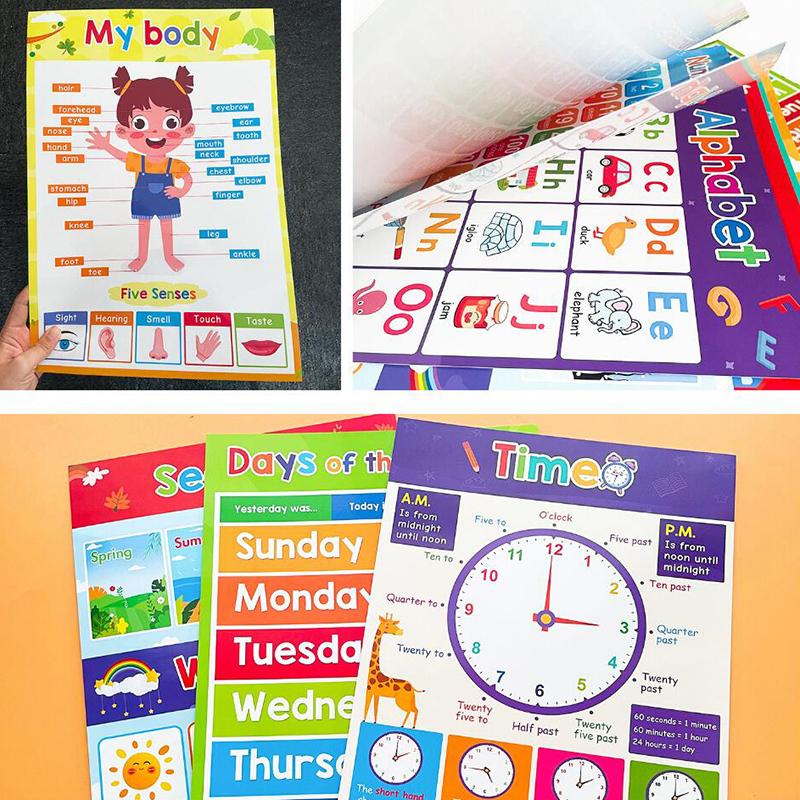 1 Set Classroom Decor 18 Themes Kid English A3 Big Cards Abc Letter/Animal/Numbers/Weather Learning Chart Kindergarten Supplies