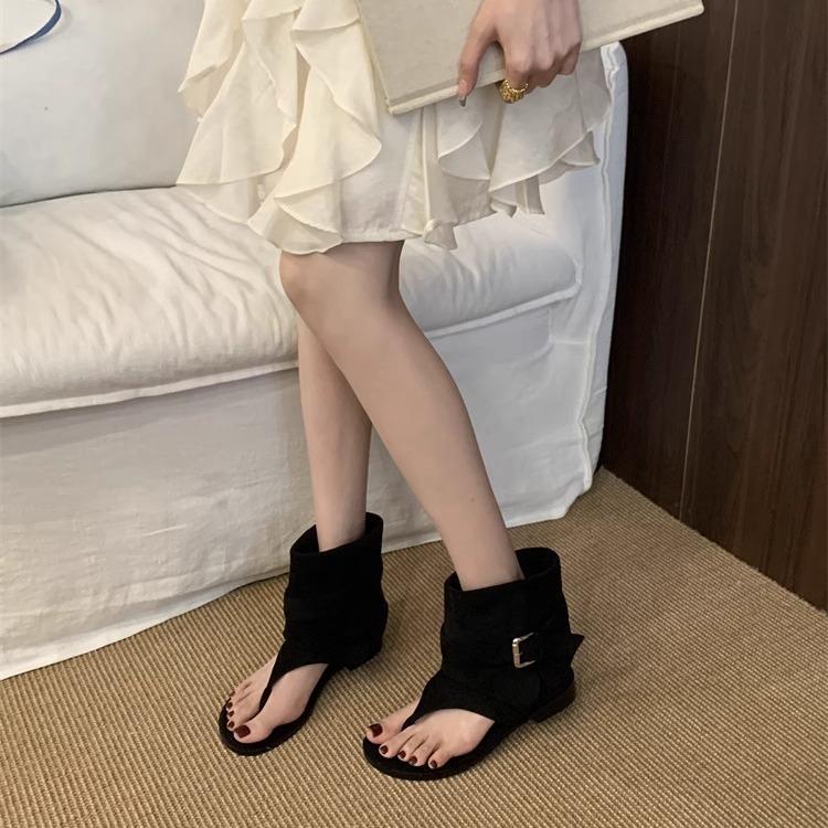 Blogger! Niche personality toe breathable cool boots women's casual flip-flops flat-bottomed short boots