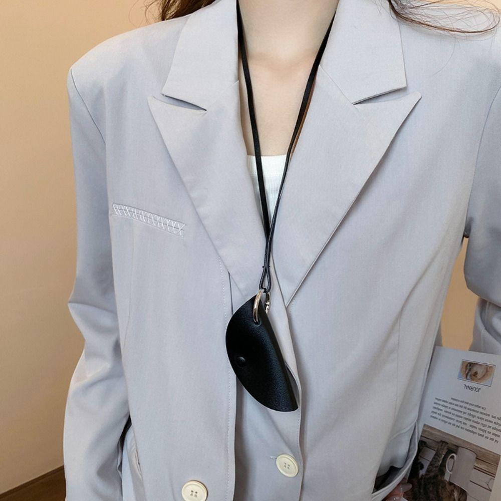 Anti-loss Crescent Moon Key Case Sweater Chain Pu Leather Key Bag Long Leather Necklace  Women