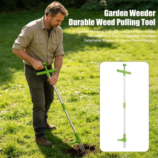 Garden Weeding Tool with Long Aluminum Handle Weed Remove Tool Durable Rust-Resistant Detachable Weeder for Garden Home