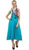 Bimba Women's Designer Rayon Dress With Pockets Solid Aqua Maxi With Scarf -