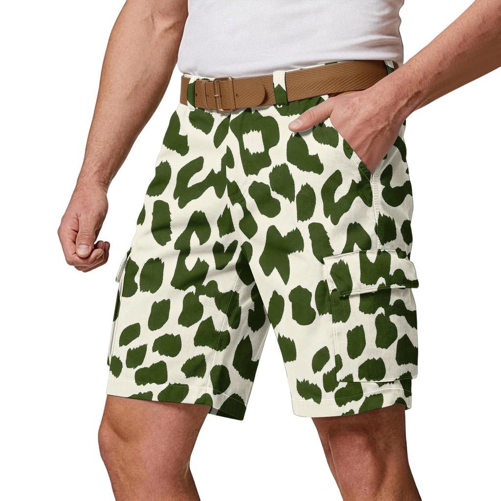 Herren-Cargoshorts mit mehreren Taschen - Lässige Leopardenmuster-Athletikshorts für Wandern, Outdoor-Sommerhosen (Gürtel nicht enthalten)