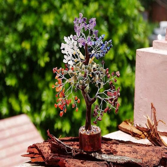 Chakra Crystals and Gemstones, Seven Chakra Crystal Tree Showpiece for Good Luck Home Decor Item Size Multicolor, 1 Piece