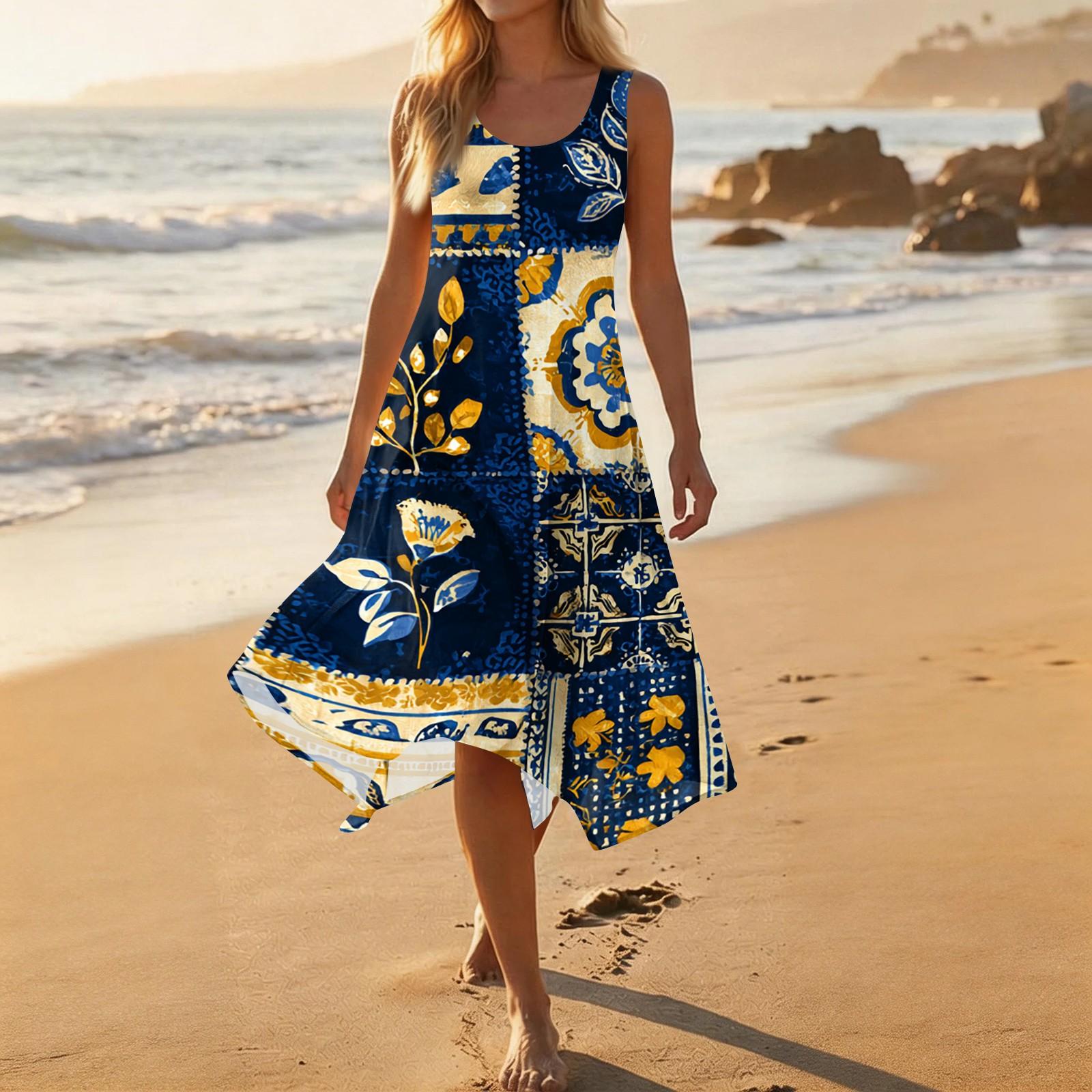 

Sleeveless Floral Print Midi Dress for Women Casual Loose Fit Summer Dresses for Women Uk Ladies Summer Dresses Uk S