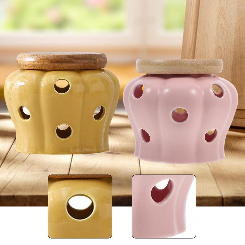 Garlic Keeper Ventilation Decorative Round Modern Collection Cellar Pot for Kitchen Garlic Holder Storage Container with Lid