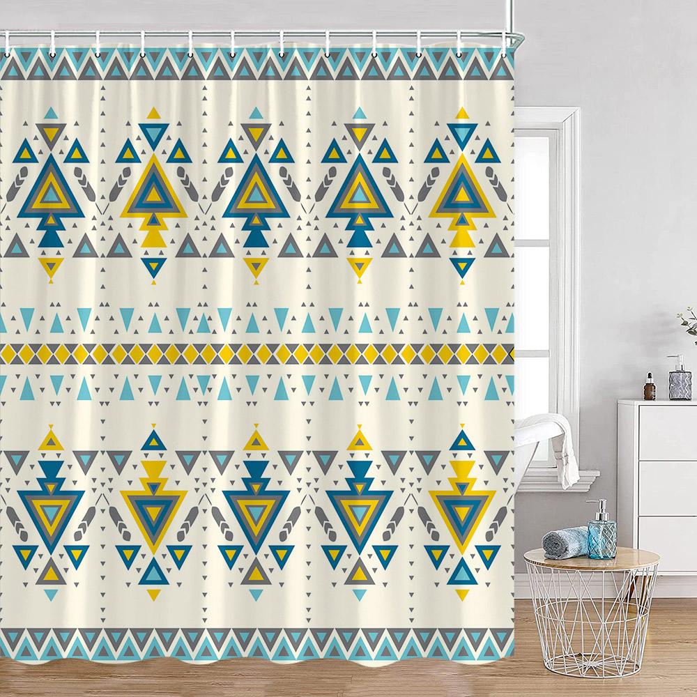 Vintage Bohemian Shower Curtain Boho Pattern Geometric Indian Mandala Style Bathroom Curtains Polyester Fabric Bath Decor