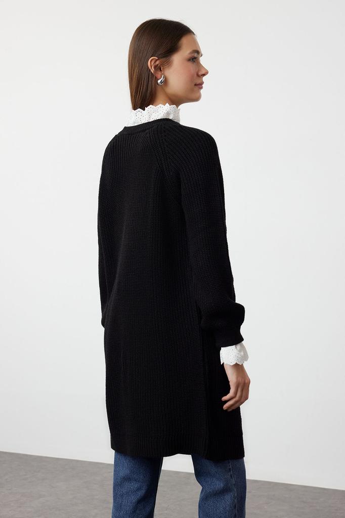 Women's Fashionable Stylish Hijab Sweater Black Guipure Detailed Thessaloniki Knitwear Sweater