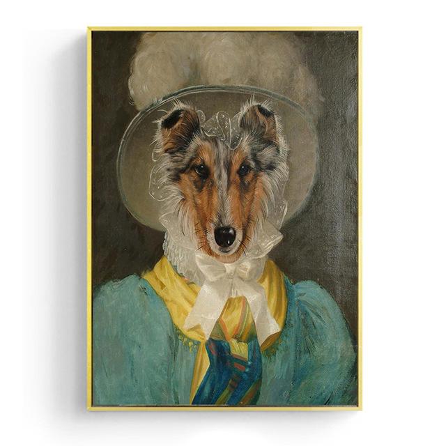 Vintage Classy Dog Impersonate Wall Art Posters Prints Animal Wearing Coat Canvas Painting Wall Picture for Living Room Decor