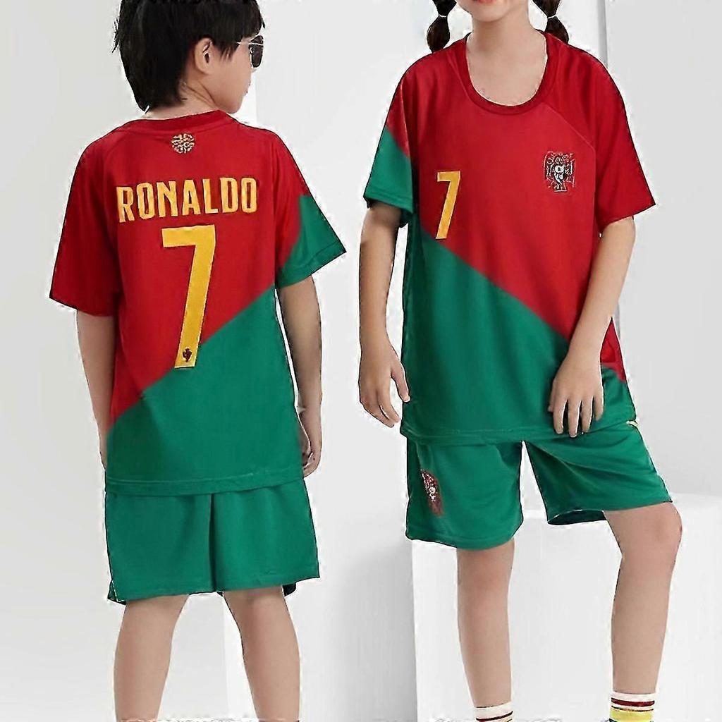 Kit Maglia da Calcio Portogallo Casa 2022-23 7 Ronaldo per Bambini e Adulti, Taglia Bambino 22 (120-130CM) 26 (140-150CM)