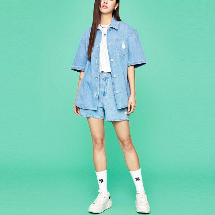 New MLB MOCO Love Series Denim Shorts Women's Light Blue 3FDPH0133-50SBL