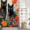 Black Cat Shower Curtain With Floral Garden And Butterflies Artistic Design Water Resistant Fabric Pet Lover Home Decor Trendy