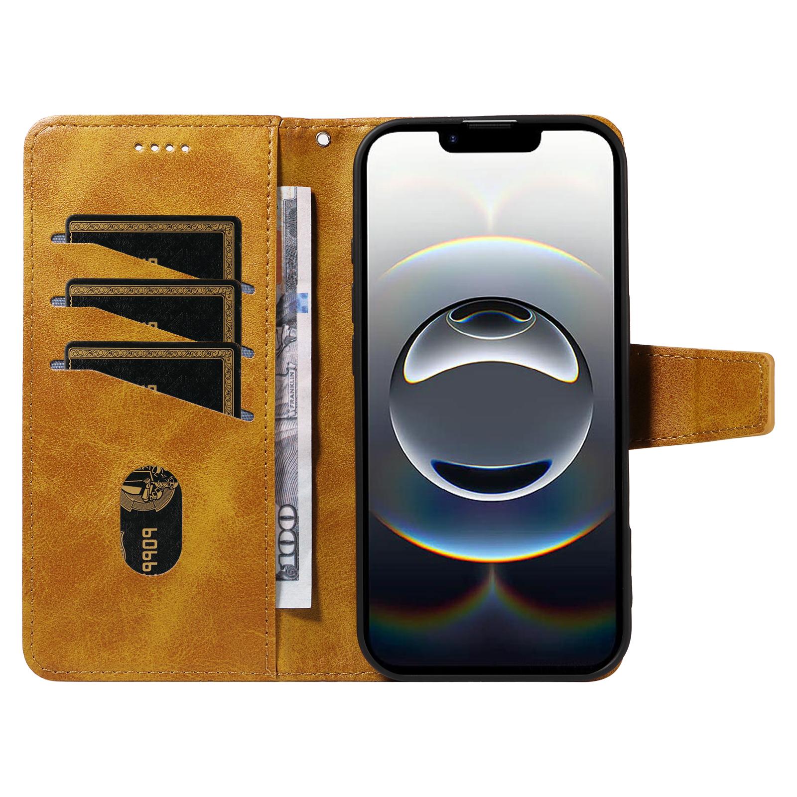 

For iPhone 16e Leather Case Wallet Stand Grids Imprinted Phone Cover with Strap Black