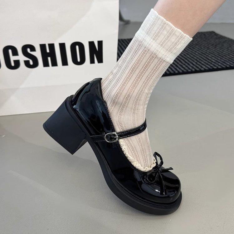 Japonské jk se sukní malé kožené 2025 podzim nové všestranné lehké ústa krajkový mašličkový silný podpatek boty Mary Jane ženy