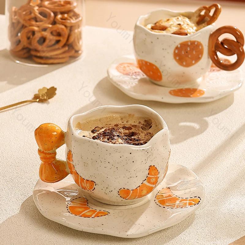 Cute Cartoon Ceramic Cups High End Exquisite Afternoon Tea Coffee Cup Set Household Breakfast Milk Mug Office Tableware Gifts