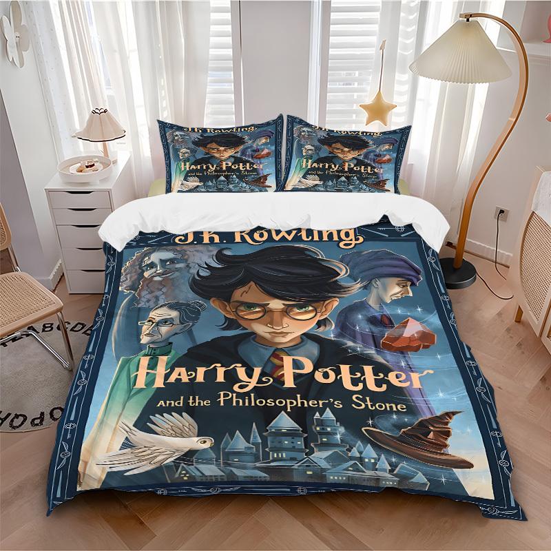 

3pcs Harry Potter Fantasy Adventure Bedding Set, Soft Polyester Duvet Cover and Pillowcases Machine Washable Seasons all suitable 44 135x200cm