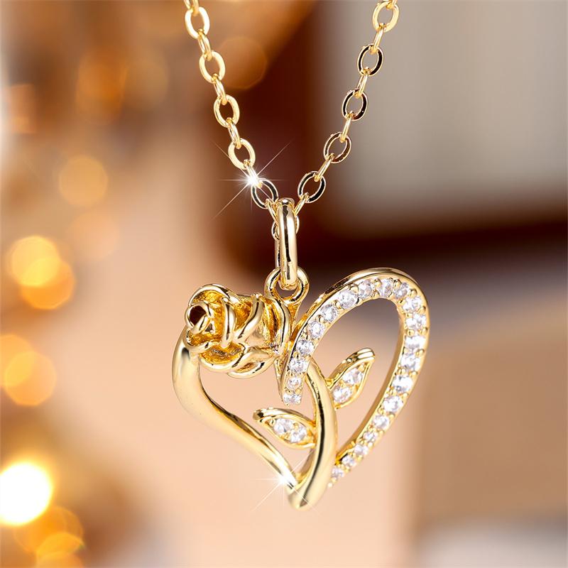 

Роскошное розовое серебристо-золотистое ожерелье с кулоном Rosefloral ко Дню матери, ко Дню святого Валентина, ювелирные изделия, подарки золотистый