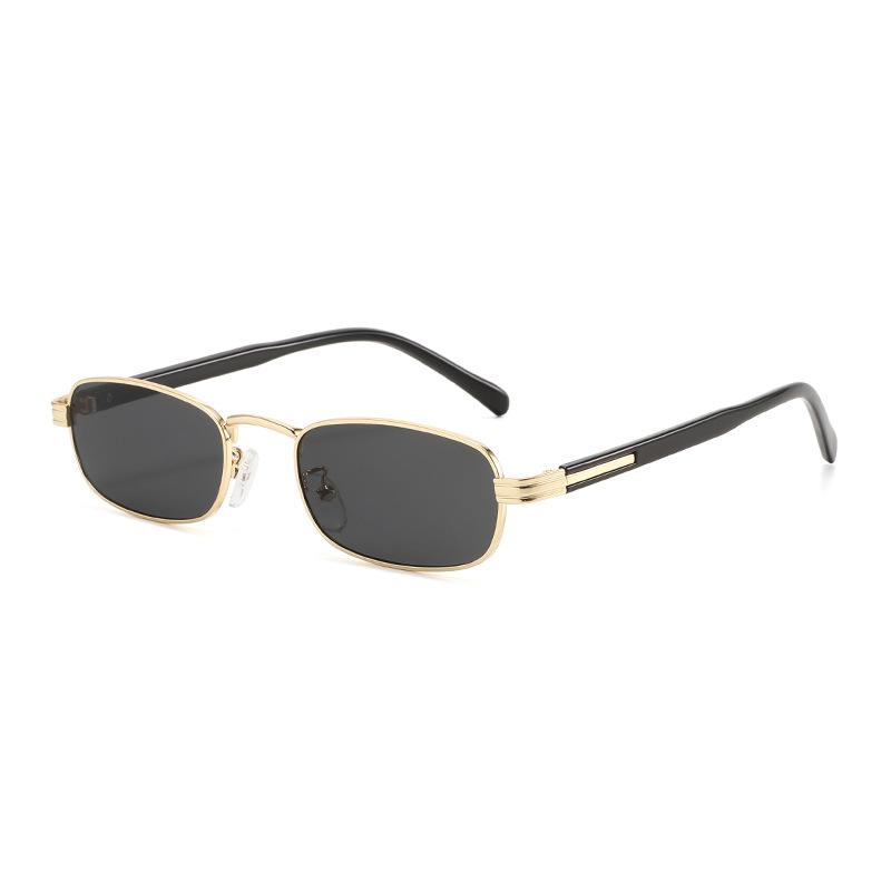 Retro metal narrow frame rectangular sunglasses men's and women's sunglasses trendy street shooting versatile high-end glasses