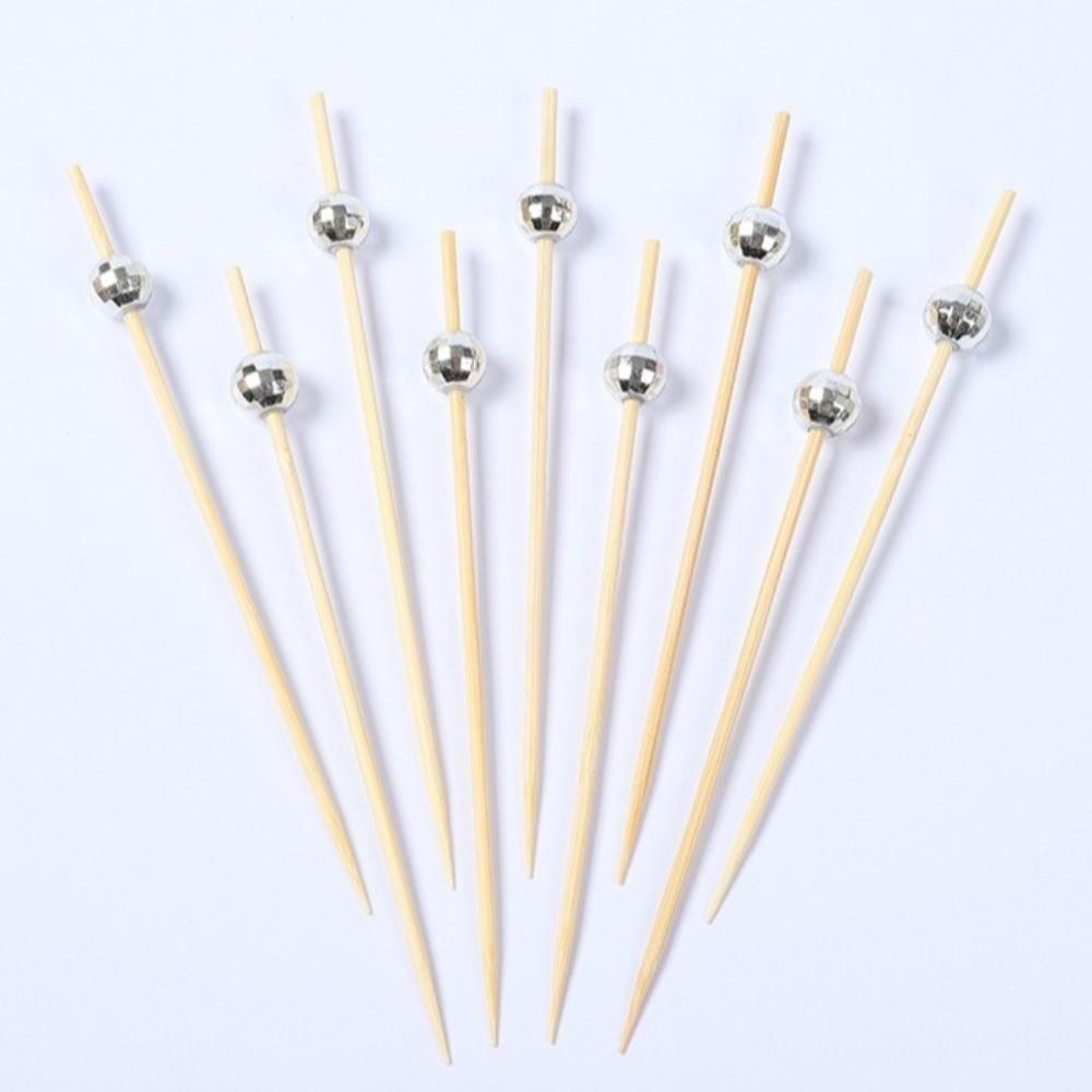 100pcs Mirror Finish Food Picks Disposable Bamboo Skewers Cake Toppers Wedding Birthday Party