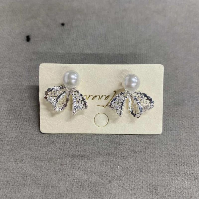 18K real gold electroplated silver needle bow zircon pearl stud earrings exquisite versatile earrings design sense niche earrings