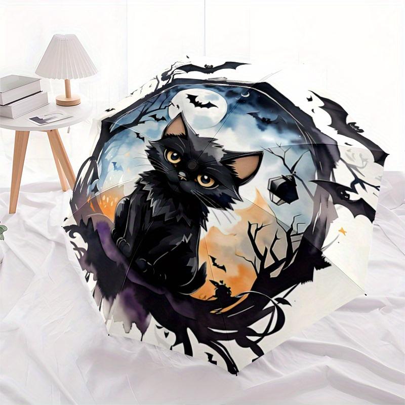 1pc Noble Black Cat Art Automatic Open/CloseUmbrella-CuteUmbrella with Cute Design, Portable 3-Fold Compact Umbrella for Men & Women, Valent