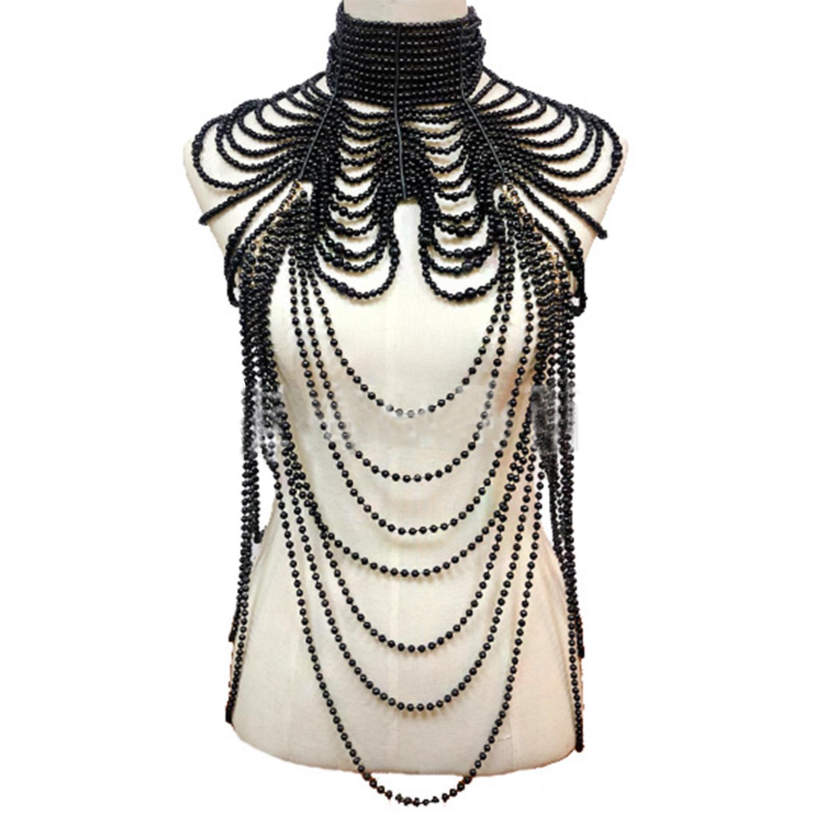 

Женское многослойное ожерелье нагрудник из искусственного жемчуга, воротник, бусины, ювелирные изделия с кисточками, плечевая цепочка чёрный