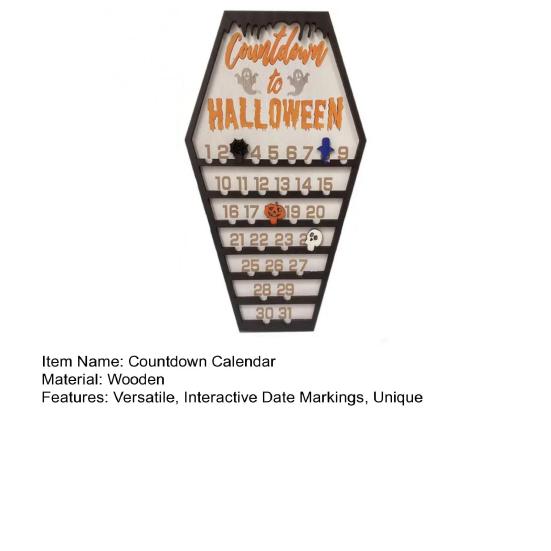 Halloween Countdown Calendar Wooden Coffins Shape Countdown Plaque Ornaments with Pumpkins Ghosts Bats Haunted House Party Decoration